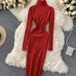 Sweater high neck long sleeve sweater dress  169