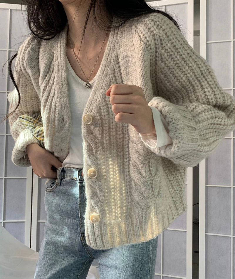 Simple V-neck knitted sweater coat  153