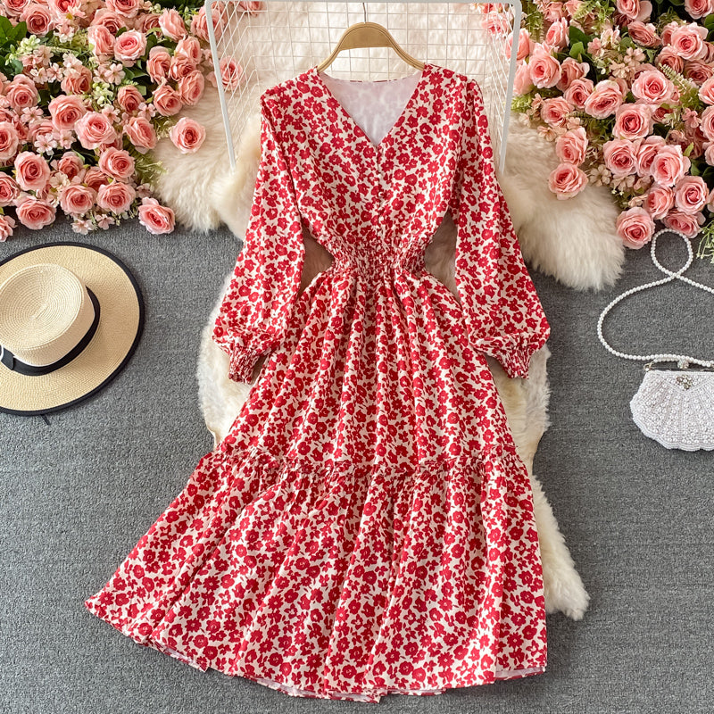 Süßes Blumenkleid mit langen Ärmeln Modekleid 443
