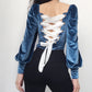 Romantic back tie one-piece top long sleeve velvet tops  387
