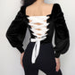 Romantic back tie one-piece top long sleeve velvet tops  387