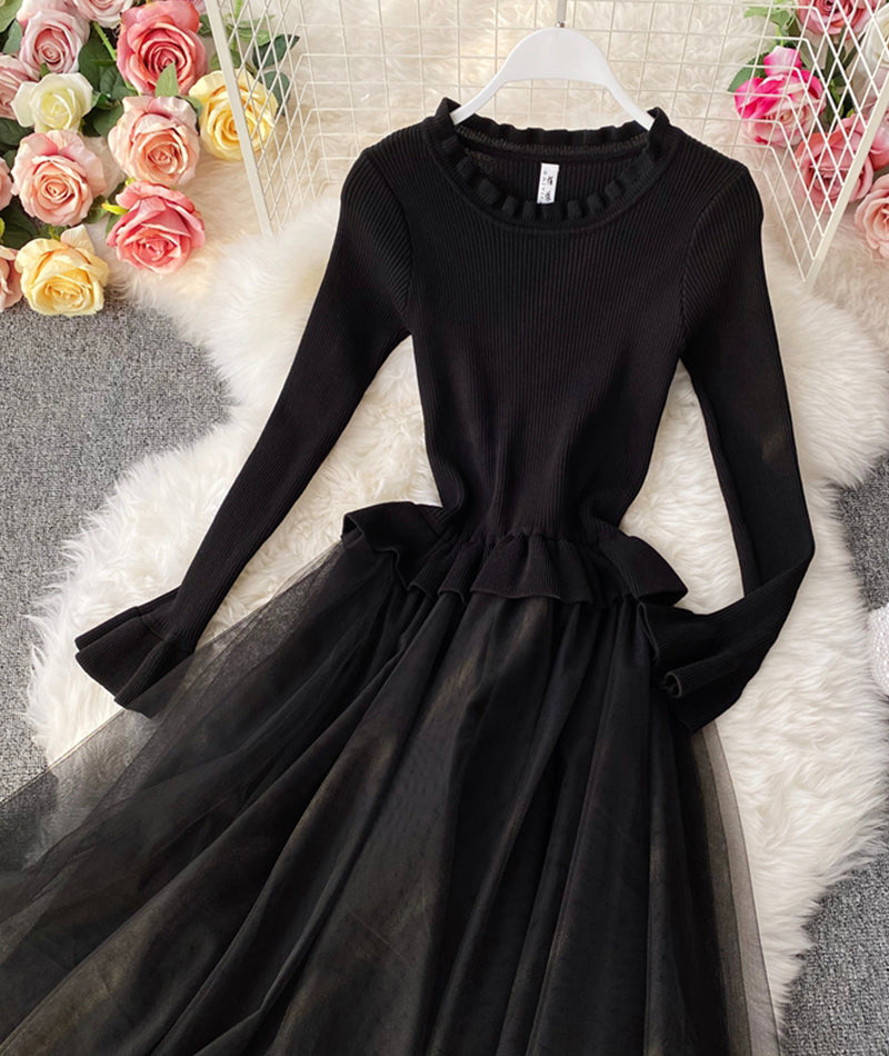 Lovely A line knitted tulle patchwork dress 194