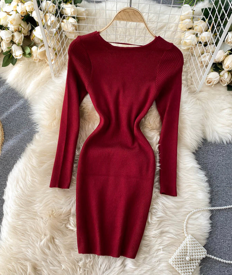 V neck knitted sweater dress  196