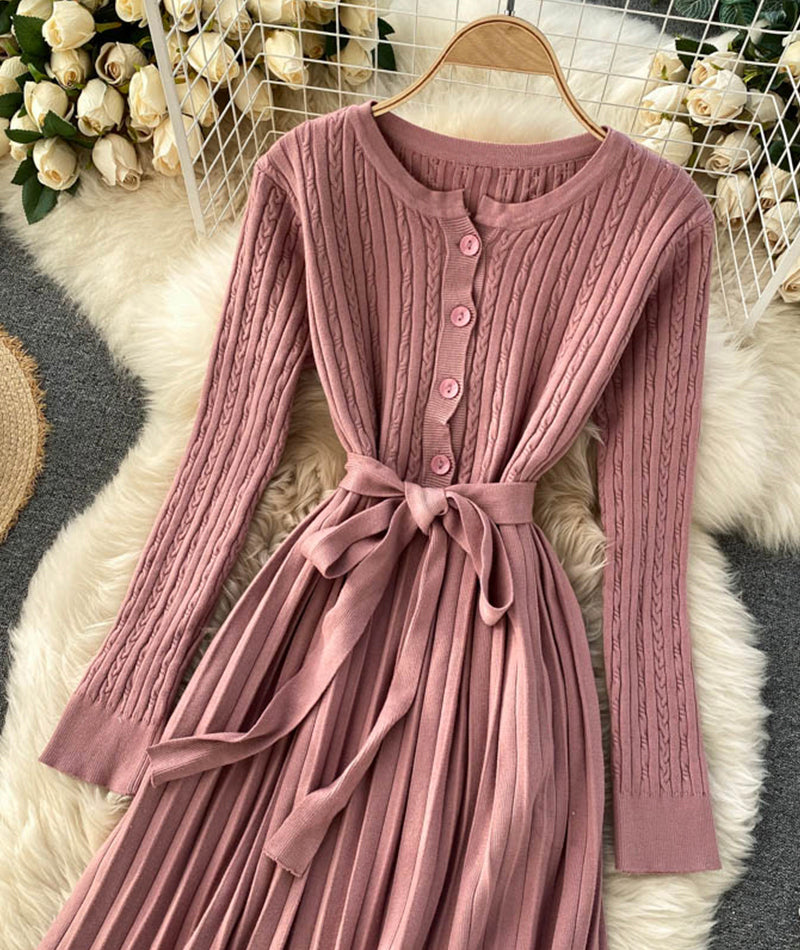 Simple long sleeve knitted dress sweater dress  186