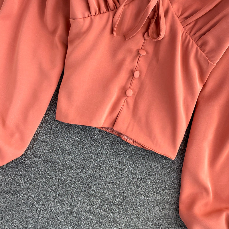 Cute v neck long sleeve tops crop tops  262