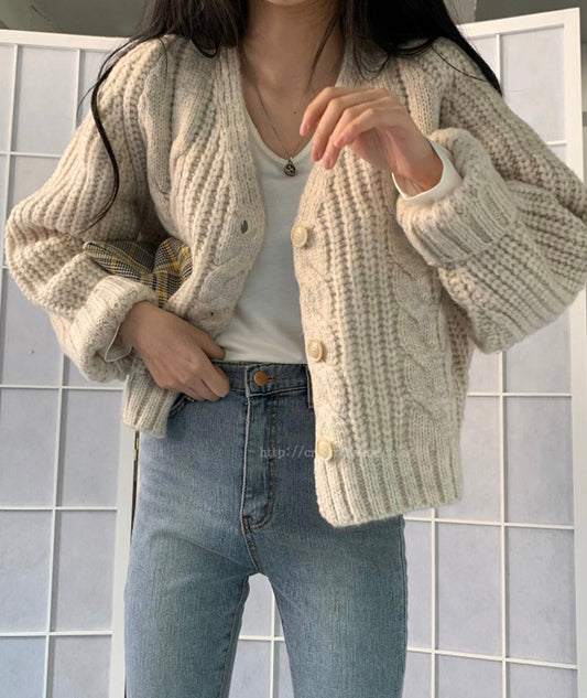 Manteau pull en tricot simple à col en V 153