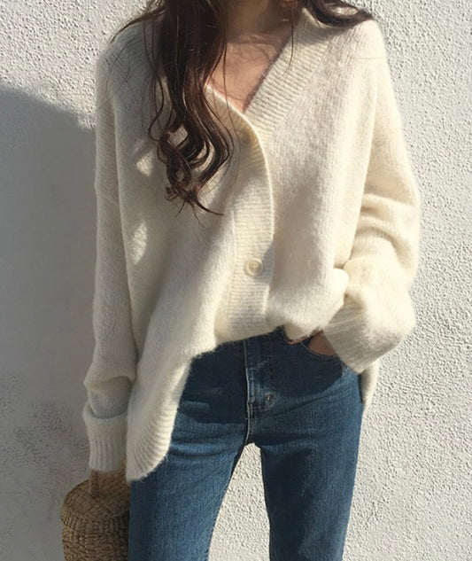Manteau pull ample à col en V, manteau cardigan tricoté 151