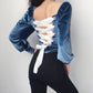 Romantic back tie one-piece top long sleeve velvet tops  387