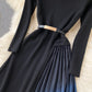 Robe noire à manches longues en tricot coupe trapèze 162