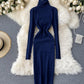Sweater high neck long sleeve sweater dress  169