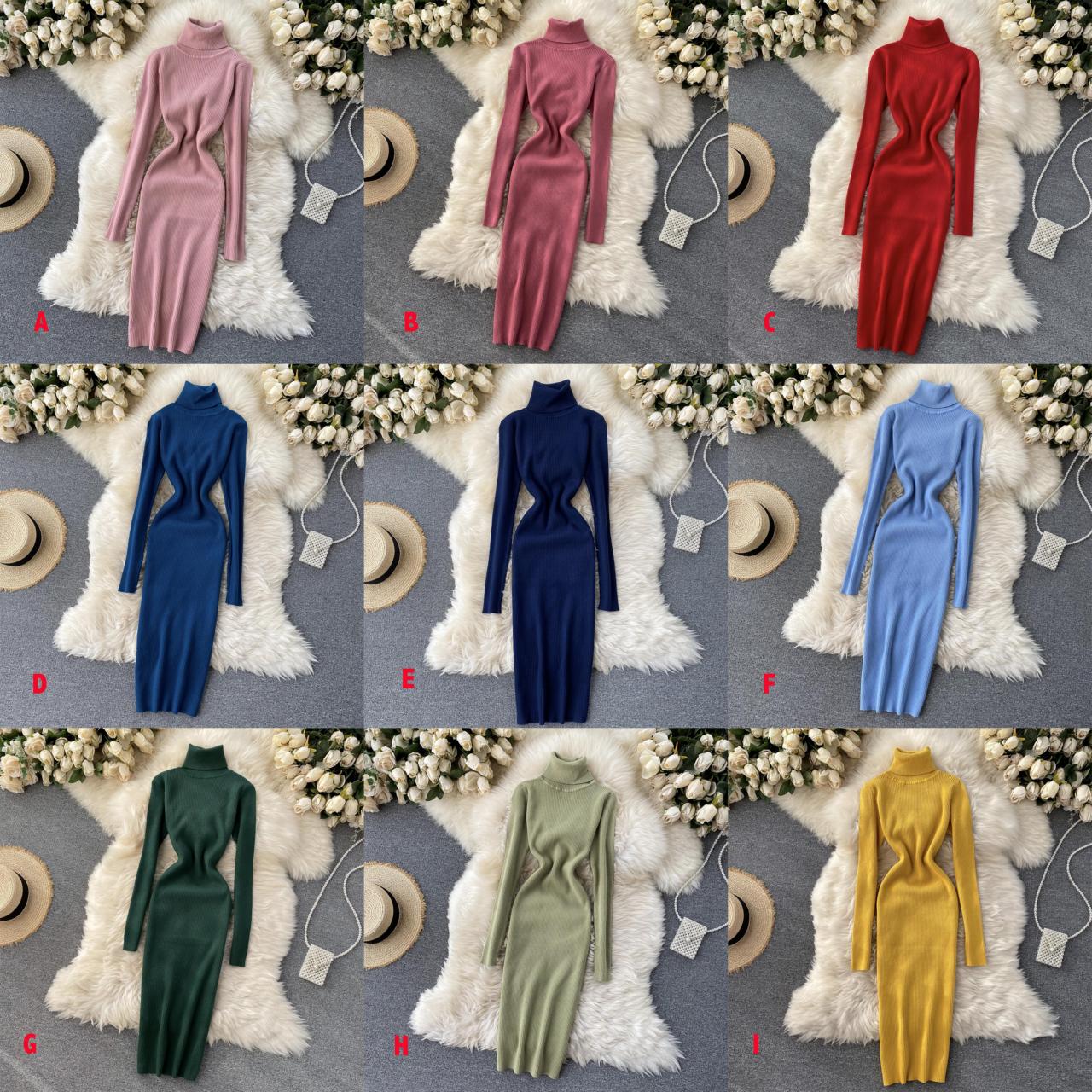 Sweater high neck long sleeve sweater dress  169