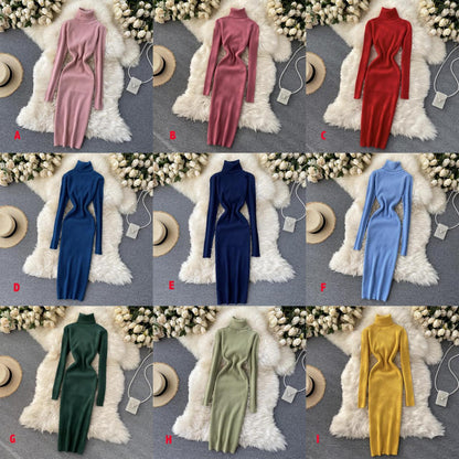 Sweater high neck long sleeve sweater dress  169