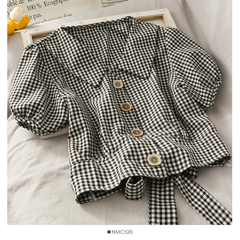 Cute Plaid Short Sleeve Top  299