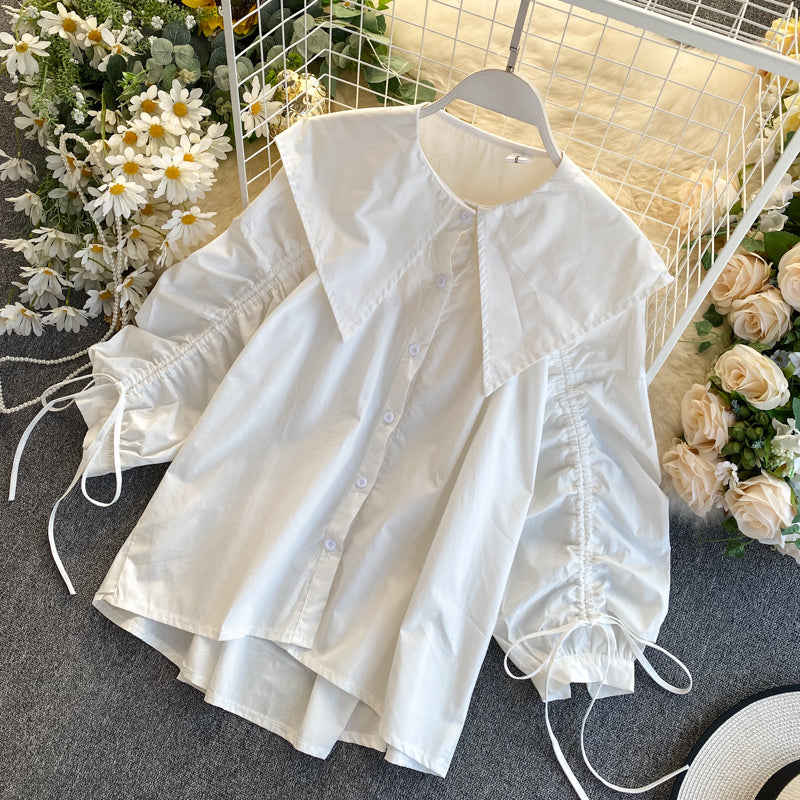 Cute puff sleeve lapel top  255