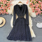 Elegantes Langarmkleid mit V-Ausschnitt, modisches Kleid 448