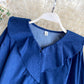 Sweet denim long-sleeved top cute blue lapel top  382