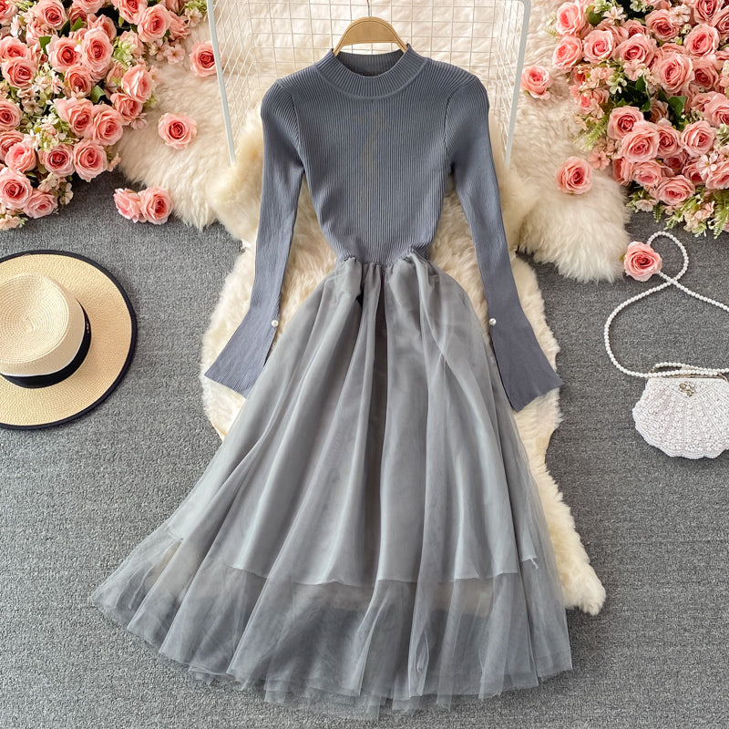 Cute long-sleeved knitted long-sleeved dress  167