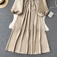 Süßes Langarmkleid mit V-Ausschnitt, Modekleid 407
