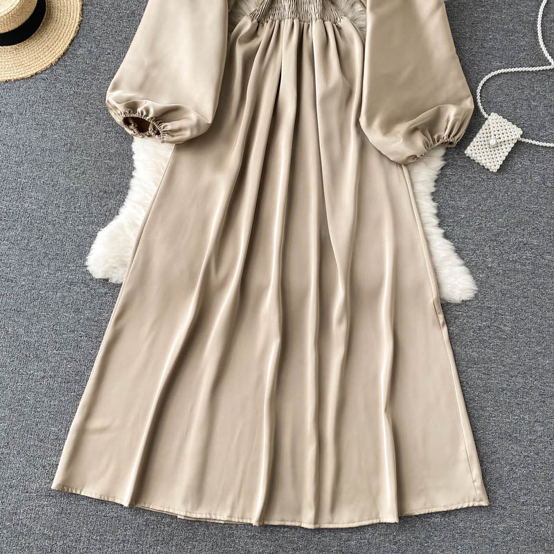 Süßes Langarmkleid mit V-Ausschnitt, Modekleid 407
