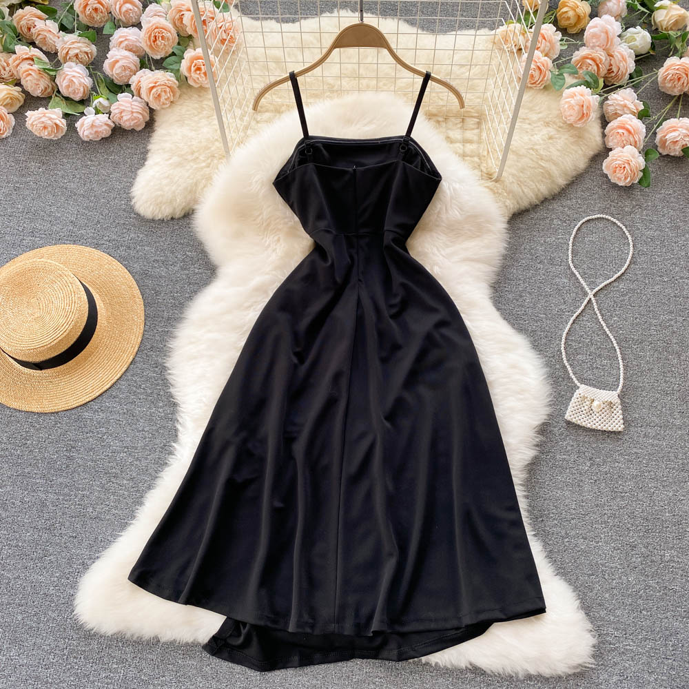 Schwarzes unregelmäßiges Kleid in A-Linie Modekleid 391