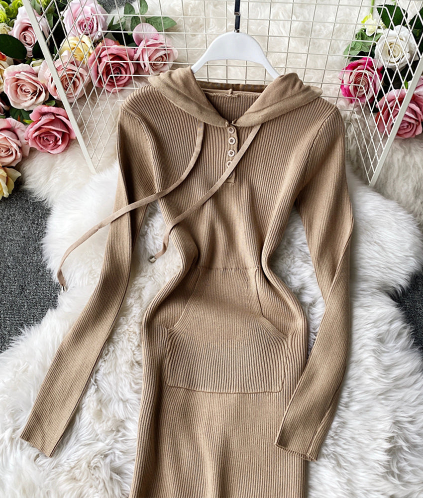 Knit dress stylish long sleeve hoodie  180