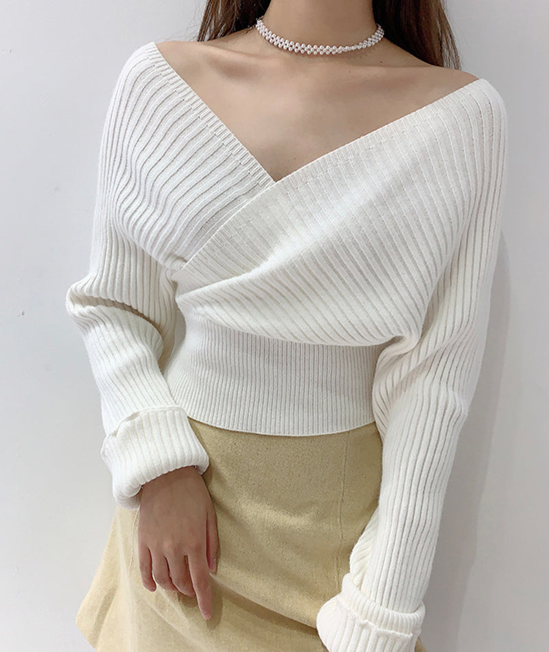 Sexy off-shoulder long-sleeved sweater white sweater  116
