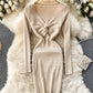 Knitted dress v neck long sleeve dress  181