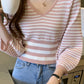 Cute v-neck striped knit top  309