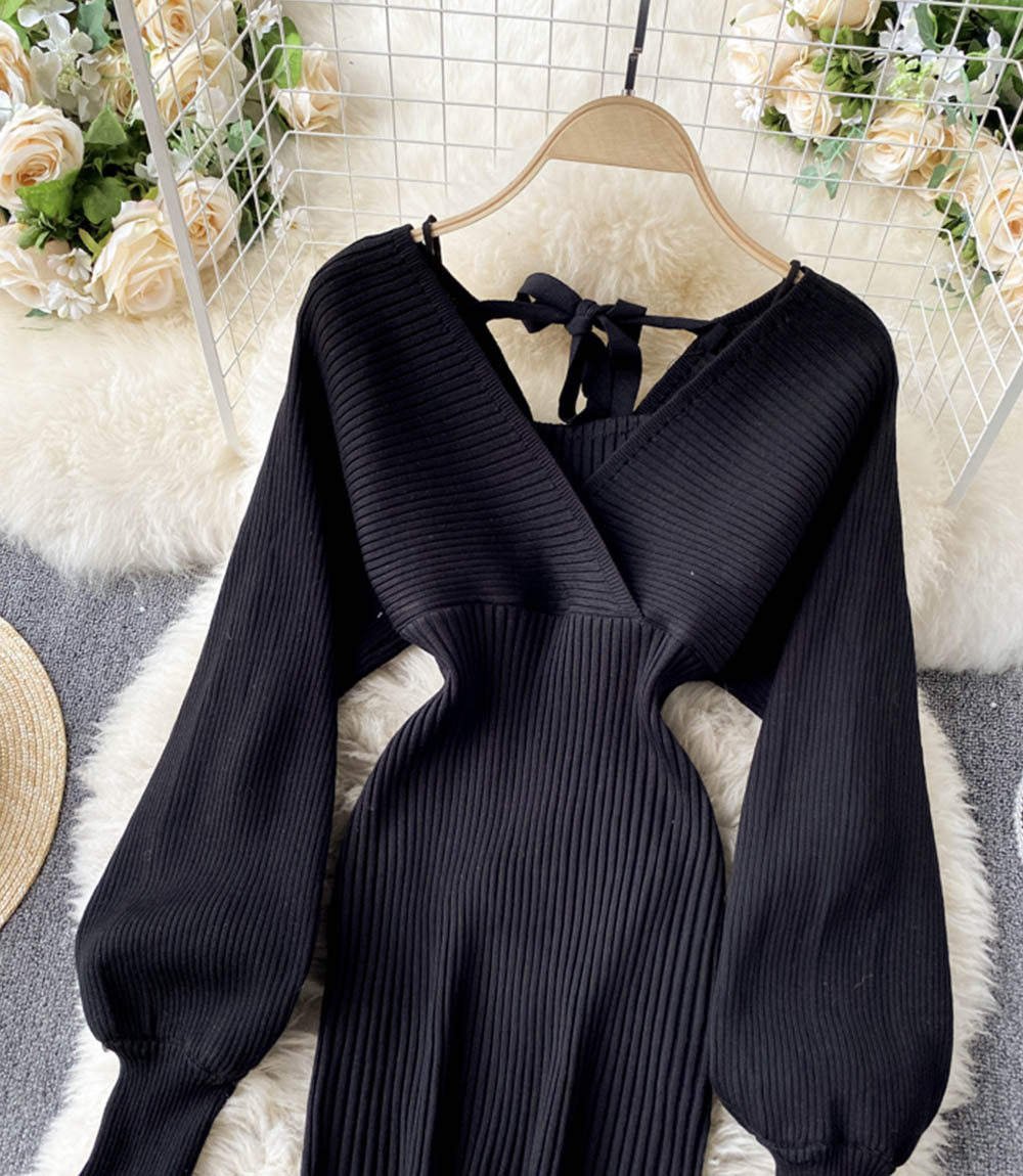Sexy v neck long sleeve sweater dress  170