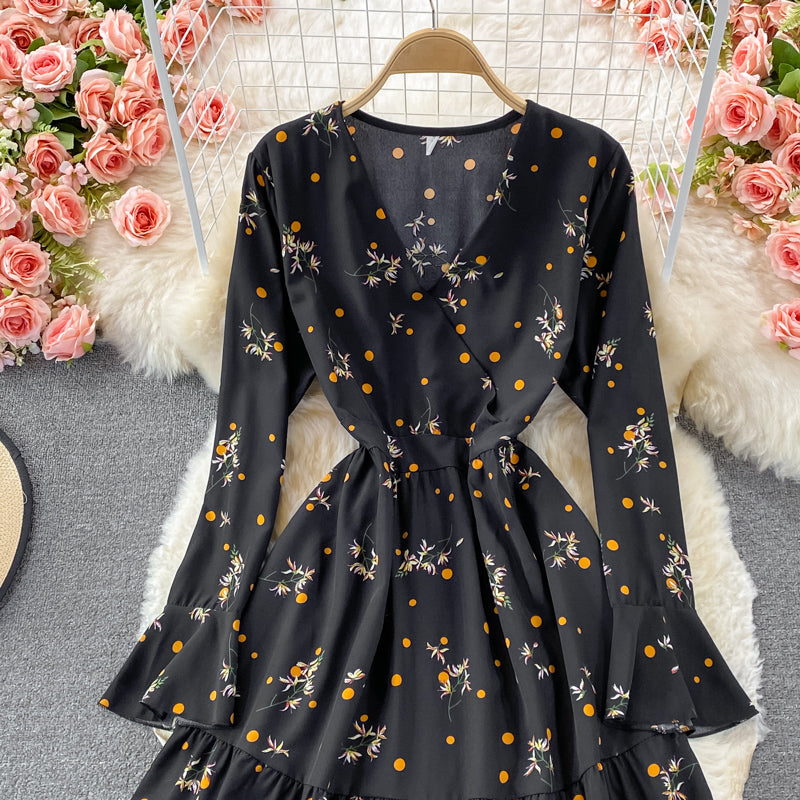 Black v neck short dress fashion dress  436
