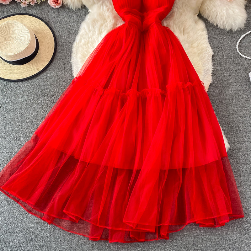 Cute tulle A line dress fashion dress  416