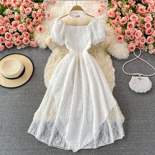Weiß A-Linie unregelmäßiges Kleid Modekleid 445