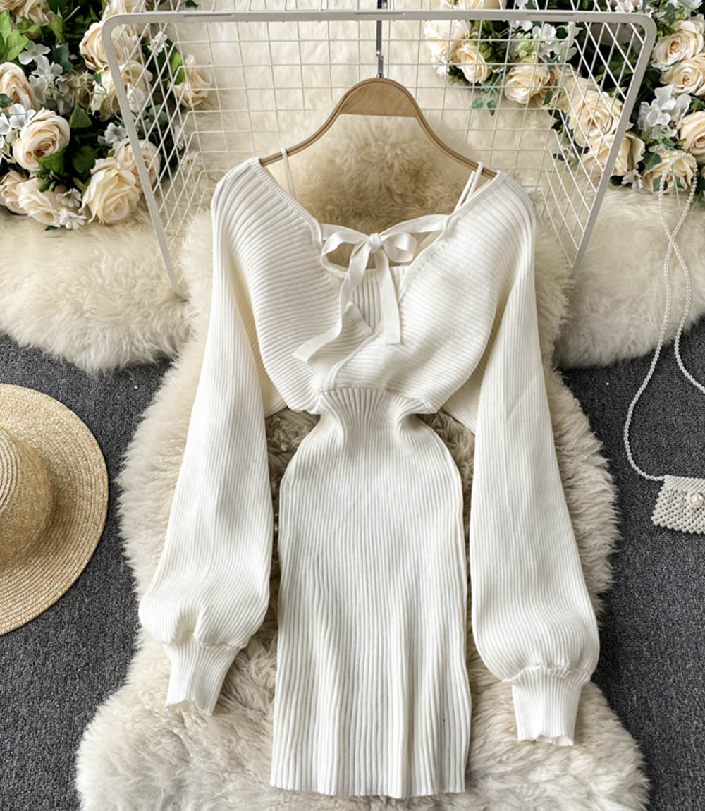 Sexy v neck long sleeve sweater dress  170