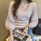 Cute v-neck striped knit top  309