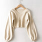 Einfacher Langarm-Pullover mit V-Ausschnitt 144
