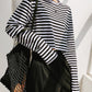 Black and white stripe long sleeve T shirt  323