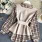 Unique plaid shirt + vest two-piece suit  384