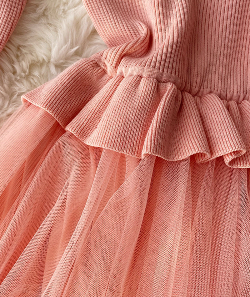 Lovely A line knitted tulle patchwork dress 194