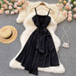 Schwarzes unregelmäßiges Kleid in A-Linie Modekleid 391