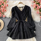 Süßes Langarmkleid mit V-Ausschnitt, Modekleid 408