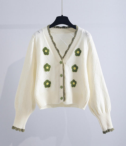 Pull cardigan à manches longues à jolies fleurs 140