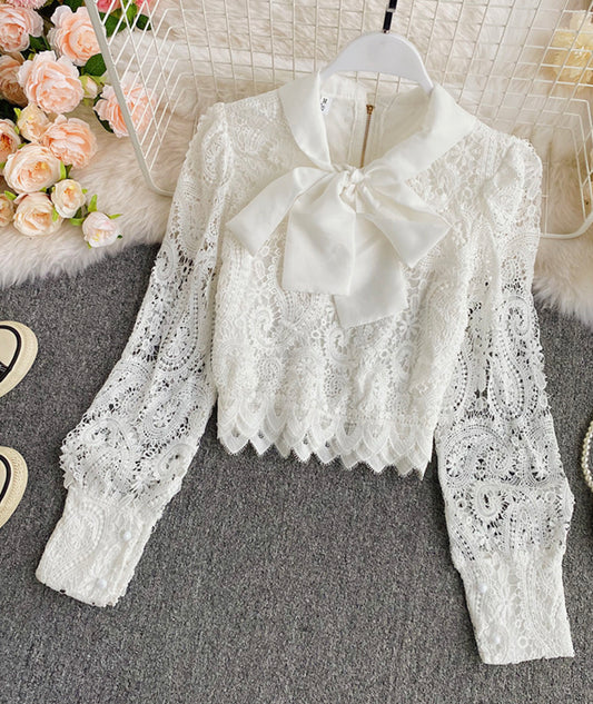 Haut en dentelle creuse blanche 380