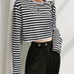 Black and white stripe long sleeve T shirt  323