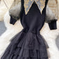 Robe trapèze en patchwork tricotée noire élégante 160