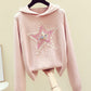 Rosa Langarm-Pullover Rundhals-Kapuzenpullover 242