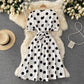 Süßes Polka Dot V-Ausschnitt kurzes Kleid Modekleid 414