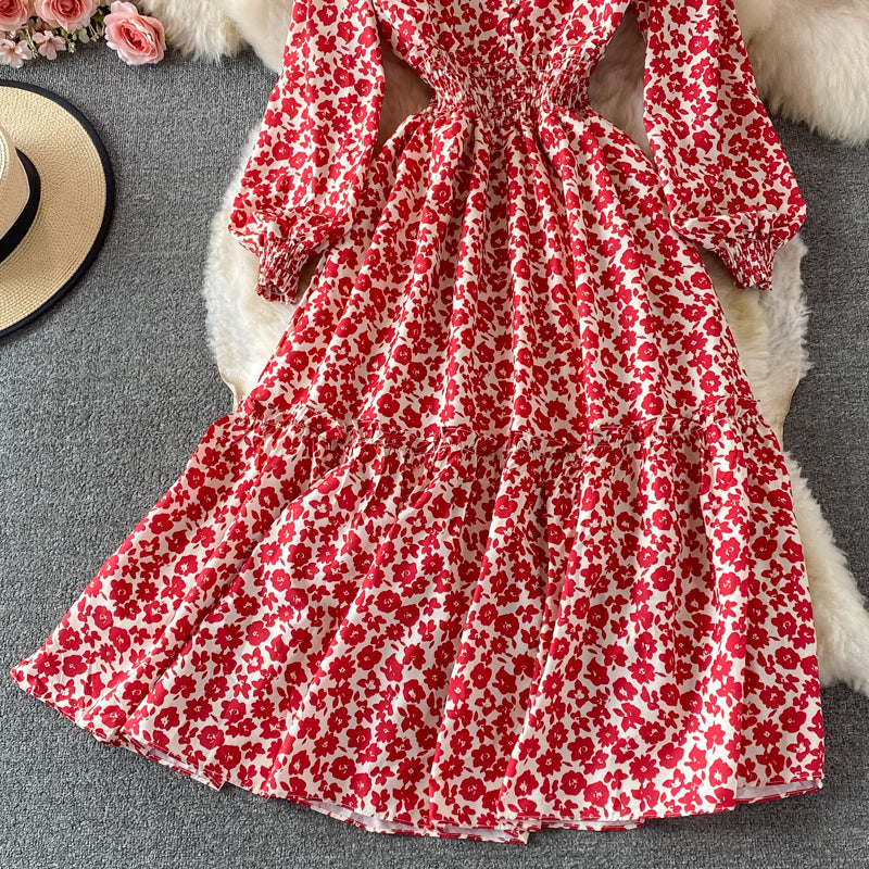 Süßes Blumenkleid mit langen Ärmeln Modekleid 443