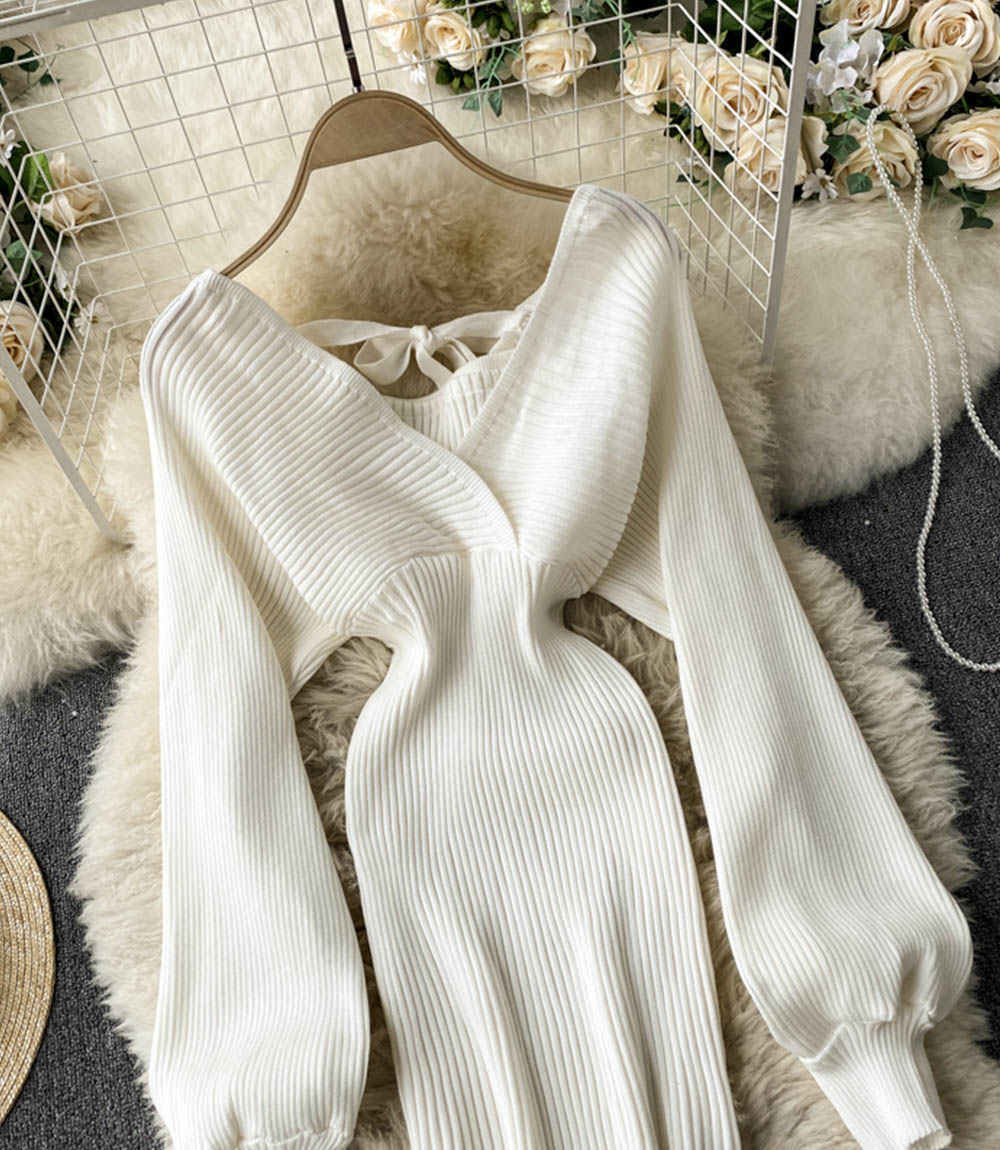 Sexy v neck long sleeve sweater dress  170