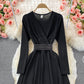 Elegantes Langarmkleid mit V-Ausschnitt, modisches Kleid 448