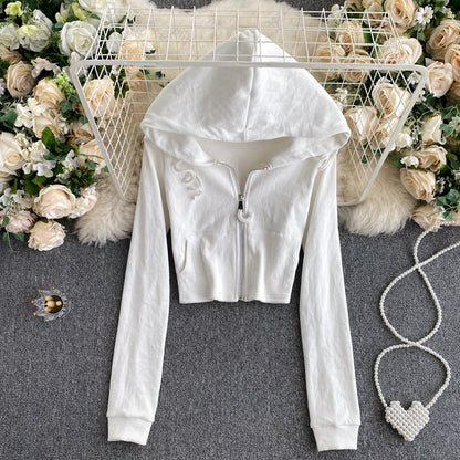 Veste courte à manches longues à la mode d'automne à capuche blanche 249